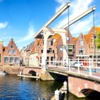 Historic old town of Alkmaar, North Holland, with typical canal houses and draw bridge Von EKH-Pictures